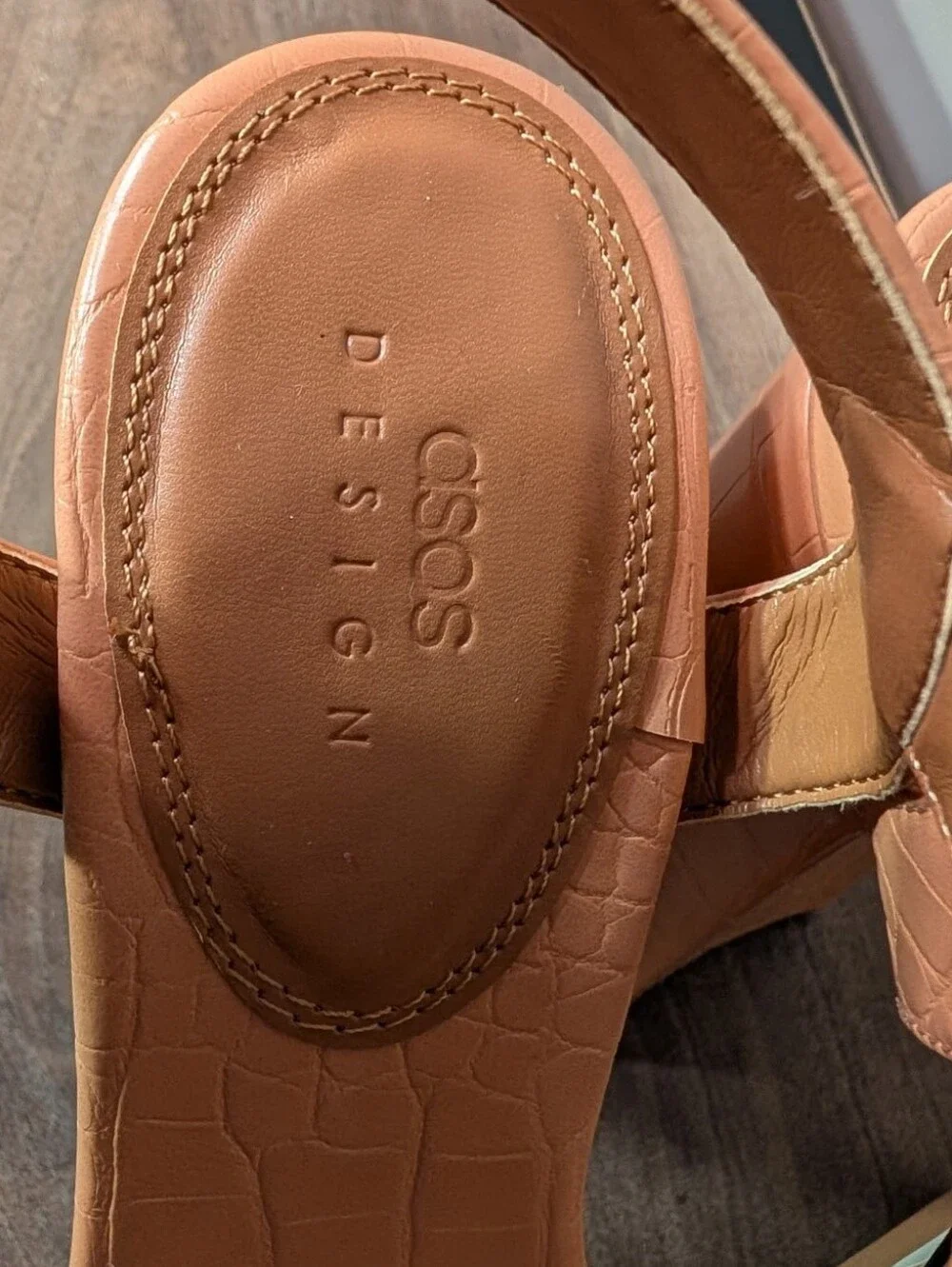 ASOS Croc-Embossed Platform Block Heel Sandals in Peach